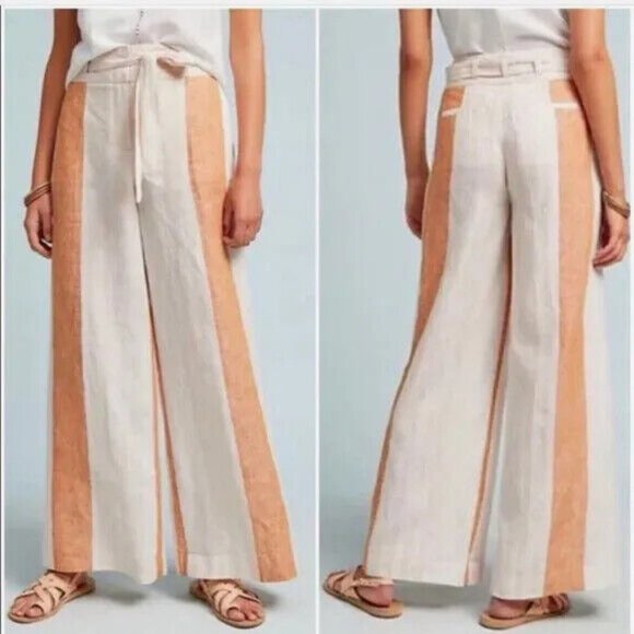 Anthropologie Pants - Anthropologie Striped Linen Pants Striped Pockets Wide Leg Women 8 NWT $128